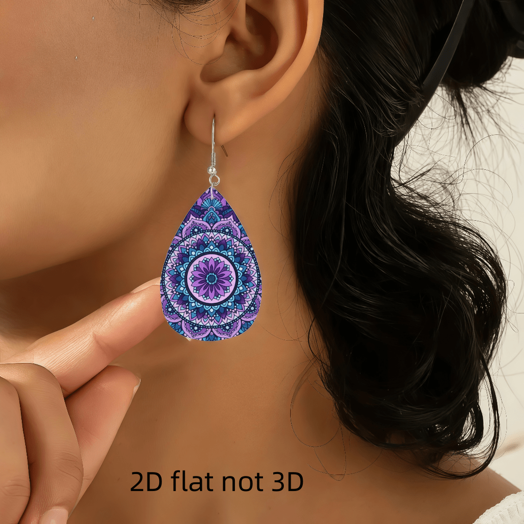 Women's Mandala Pattern 2D Flat Earrings, Unique Design
